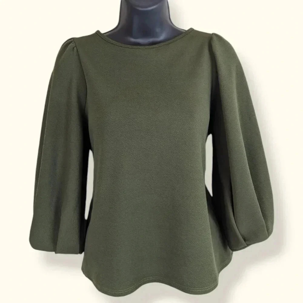 LAST CHANCE - Green Envelope Puffy Sleeve Blouse
